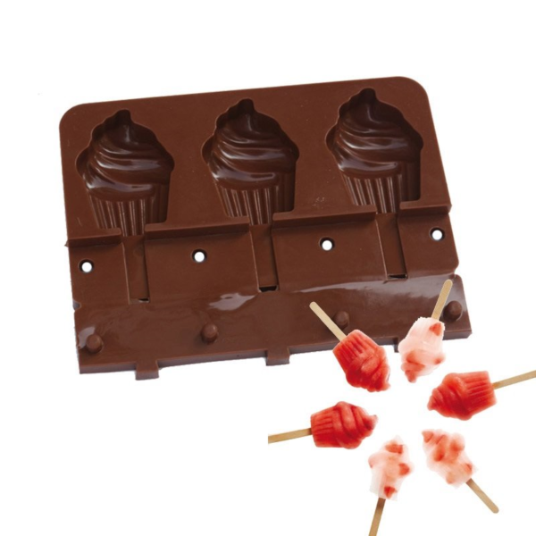 3 CAVITY SILICONE CUPCAKE SHAPED ICE CREAM MOULD